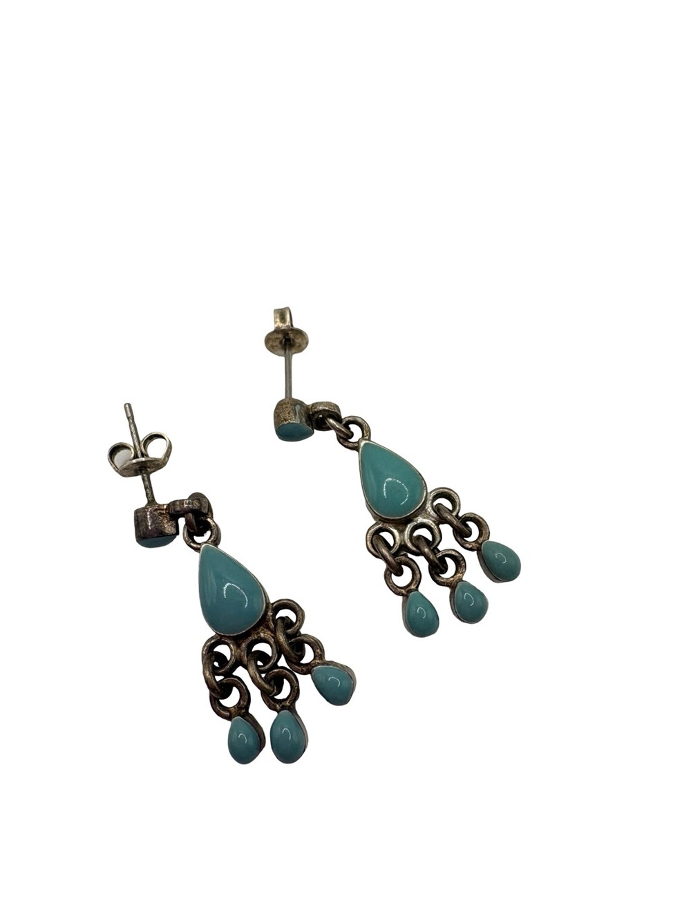 Vintage 925 Mexico Sterling Silver Turquoise Drop Earrings